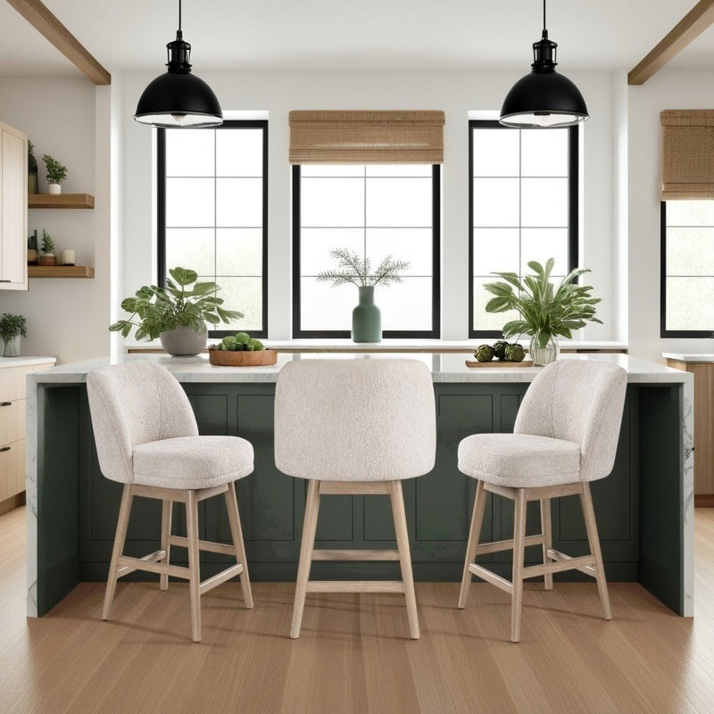 Sadie Solid Wood Upholstered 26" Counter Height Swivel Barstool with Ancient Stone Fabric Seat - Furniture City (CA)l