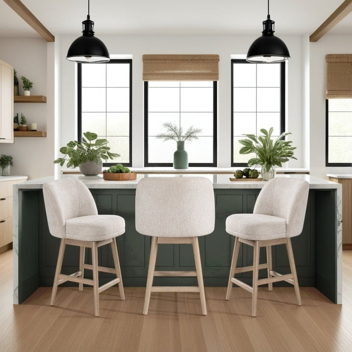 Sadie Solid Wood Upholstered 26" Counter Height Swivel Barstool with Ancient Stone Fabric Seat