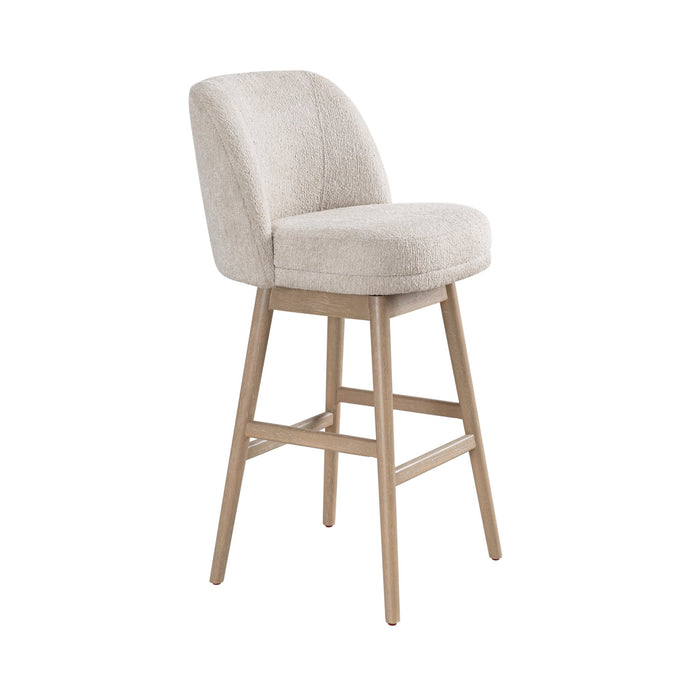 Sadie Solid Wood Upholstered 30" Bar Height Swivel Barstool with Ancient Stone Fabric Seat