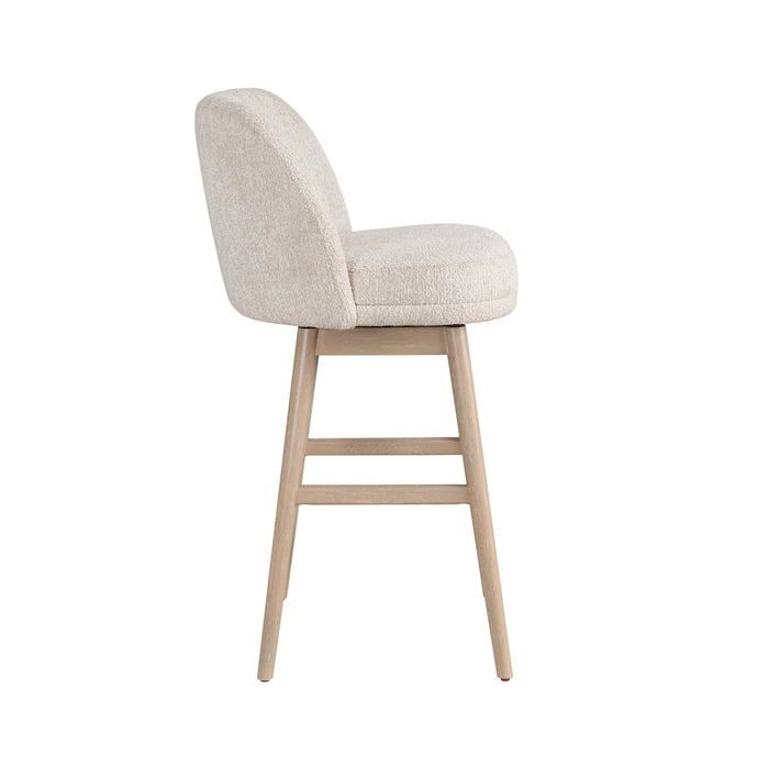 Sadie Solid Wood Upholstered 30" Bar Height Swivel Barstool with Ancient Stone Fabric Seat