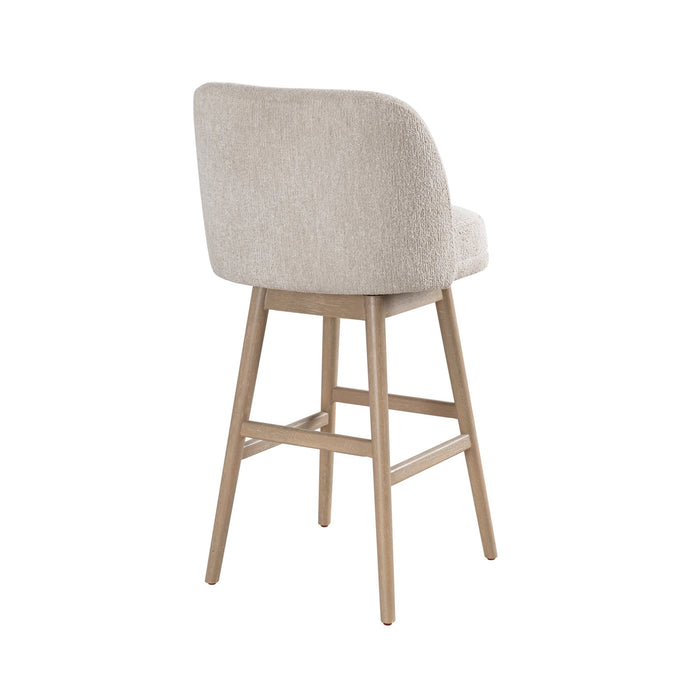 Sadie Solid Wood Upholstered 30" Bar Height Swivel Barstool with Ancient Stone Fabric Seat