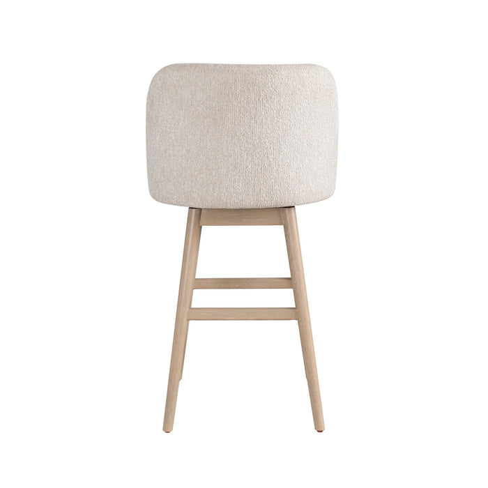 Sadie Solid Wood Upholstered 30" Bar Height Swivel Barstool with Ancient Stone Fabric Seat