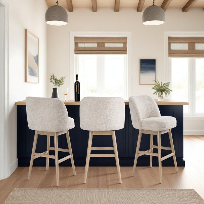 Sadie Solid Wood Upholstered 30" Bar Height Swivel Barstool with Ancient Stone Fabric Seat