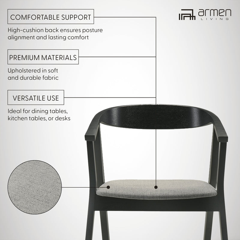 Santana Wood Dining Chair in Black Finish with Charcoal Fabric - Set of 2 - Furniture City (CA)l