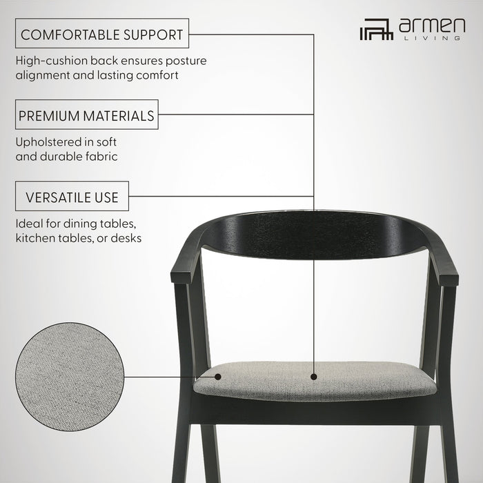 Santana Wood Dining Chair in Black Finish with Charcoal Fabric - Set of 2