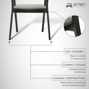 Santana Wood Dining Chair in Black Finish with Charcoal Fabric - Set of 2 - Furniture City (CA)l