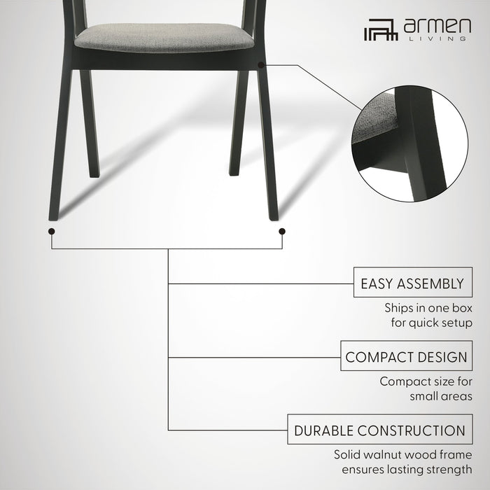 Santana Wood Dining Chair in Black Finish with Charcoal Fabric - Set of 2