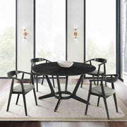 Santana Wood Dining Chair in Black Finish with Charcoal Fabric - Set of 2 - Furniture City (CA)l