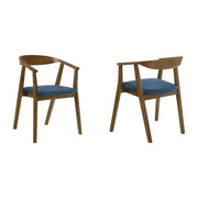 Santana Wood Dining Chair in Walnut Finish with Blue Fabric - Set of 2 - Furniture City (CA)l