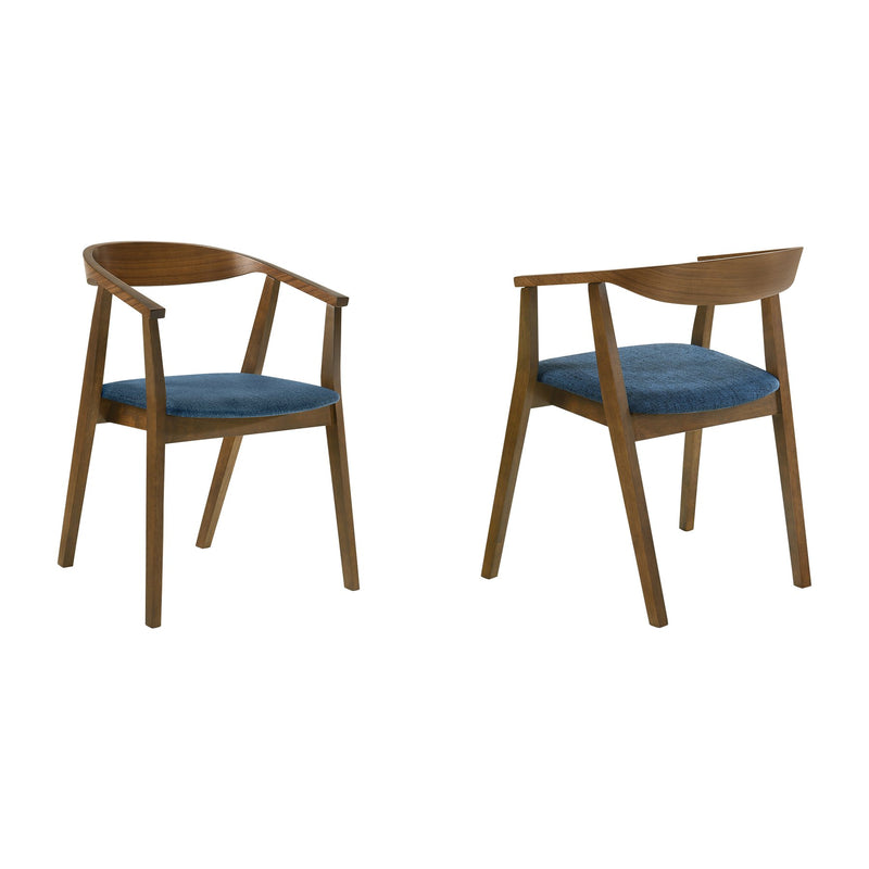 Santana Wood Dining Chair in Walnut Finish with Blue Fabric - Set of 2 - Furniture City (CA)l
