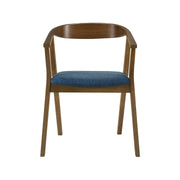 Santana Wood Dining Chair in Walnut Finish with Blue Fabric - Set of 2 - Furniture City (CA)l