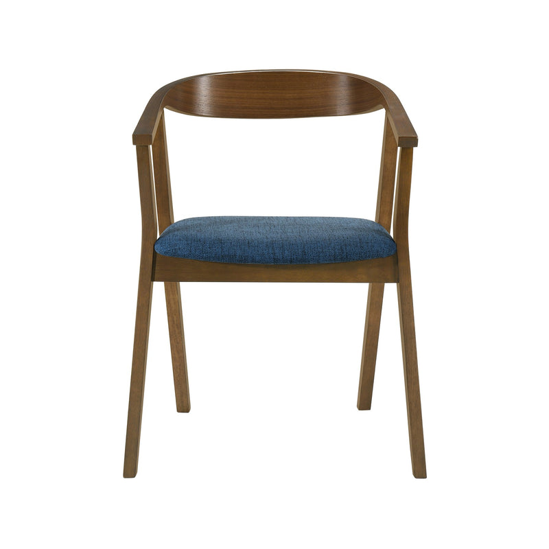 Santana Wood Dining Chair in Walnut Finish with Blue Fabric - Set of 2 - Furniture City (CA)l