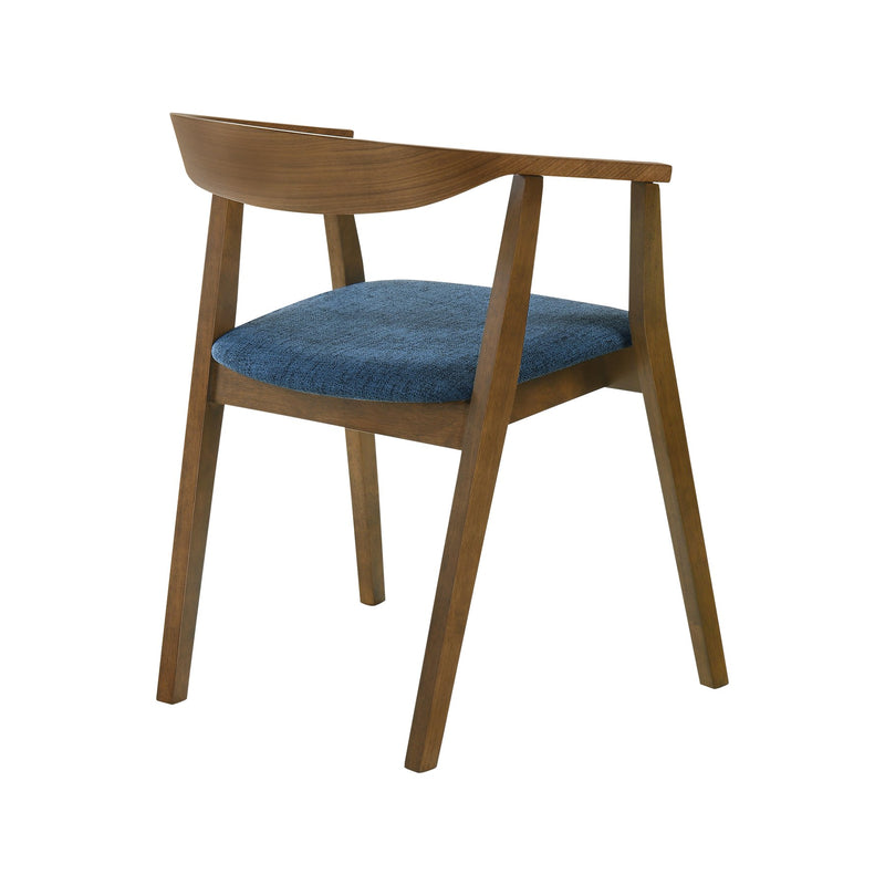 Santana Wood Dining Chair in Walnut Finish with Blue Fabric - Set of 2 - Furniture City (CA)l