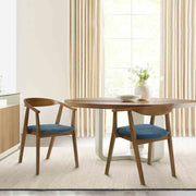 Santana Wood Dining Chair in Walnut Finish with Blue Fabric - Set of 2 - Furniture City (CA)l