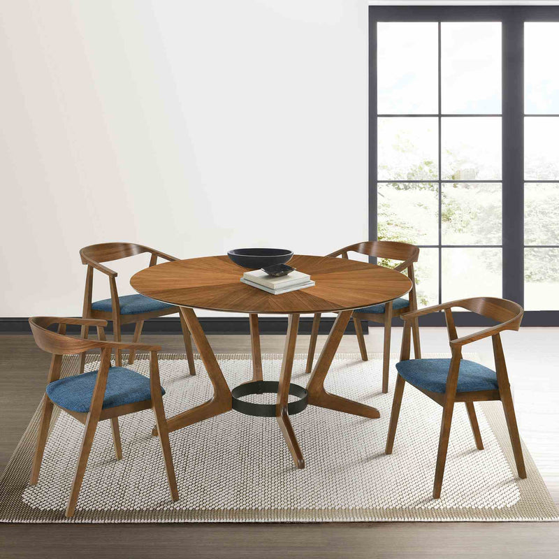 Santana Wood Dining Chair in Walnut Finish with Blue Fabric - Set of 2 - Furniture City (CA)l