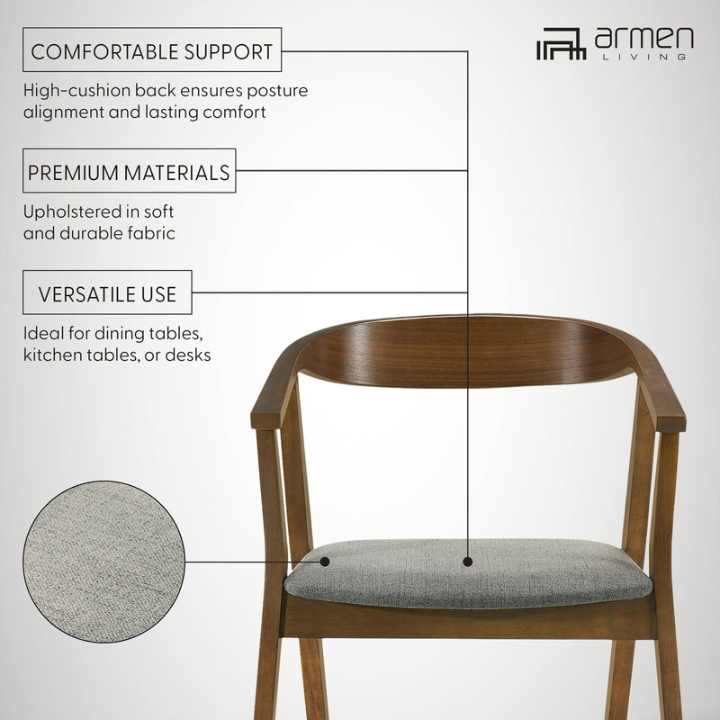Santana Wood Dining Chair in Walnut Finish with Charcoal Fabric - Set of 2 - Furniture City (CA)l