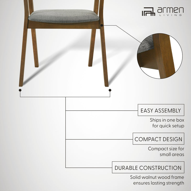 Santana Wood Dining Chair in Walnut Finish with Charcoal Fabric - Set of 2 - Furniture City (CA)l