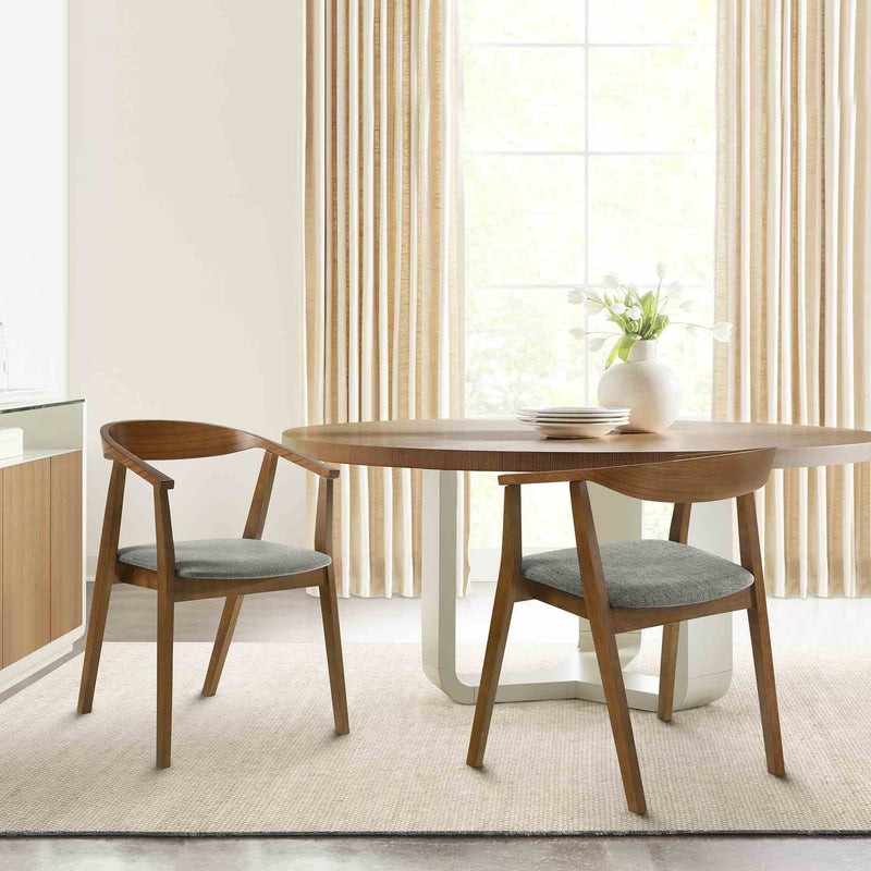 Santana Wood Dining Chair in Walnut Finish with Charcoal Fabric - Set of 2 - Furniture City (CA)l