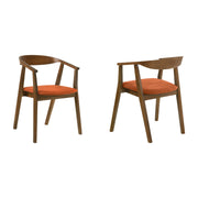 Santana Wood Dining Chair in Walnut Finish with Orange Fabric - Set of 2 - Furniture City (CA)l
