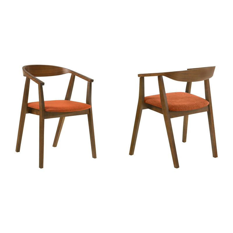 Santana Wood Dining Chair in Walnut Finish with Orange Fabric - Set of 2 - Furniture City (CA)l