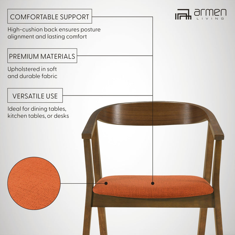 Santana Wood Dining Chair in Walnut Finish with Orange Fabric - Set of 2 - Furniture City (CA)l