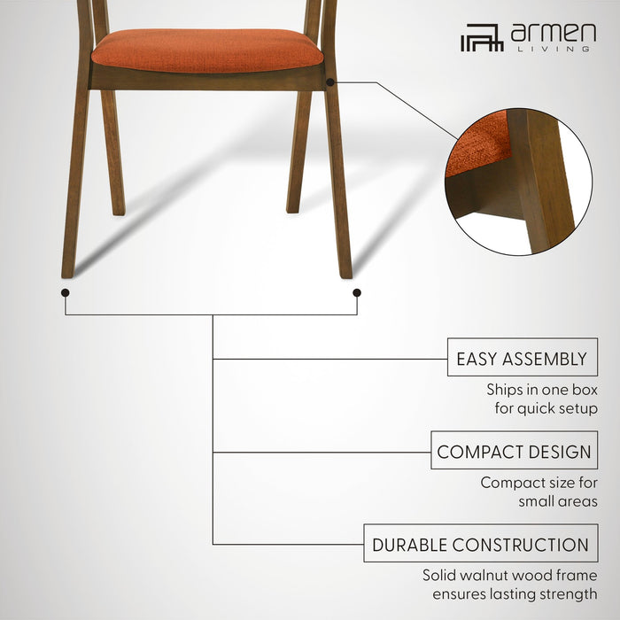 Santana Wood Dining Chair in Walnut Finish with Orange Fabric - Set of 2