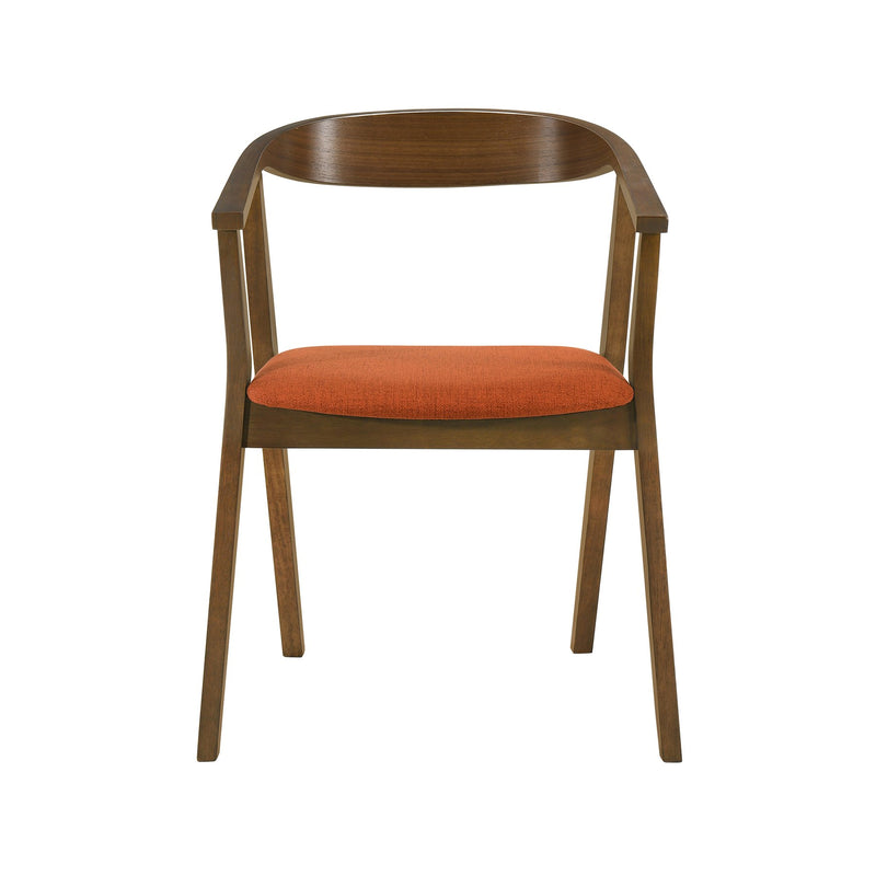 Santana Wood Dining Chair in Walnut Finish with Orange Fabric - Set of 2 - Furniture City (CA)l