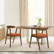 Santana Wood Dining Chair in Walnut Finish with Orange Fabric - Set of 2 - Furniture City (CA)l