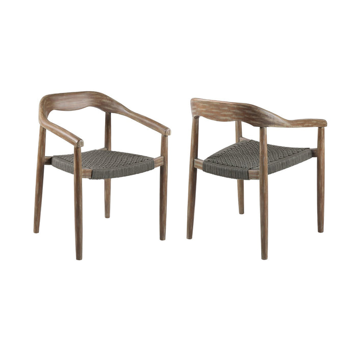 Santo Indoor Outdoor Stackable Dining Chair in Eucalyptus Wood with Charcoal Rope - Set of 2