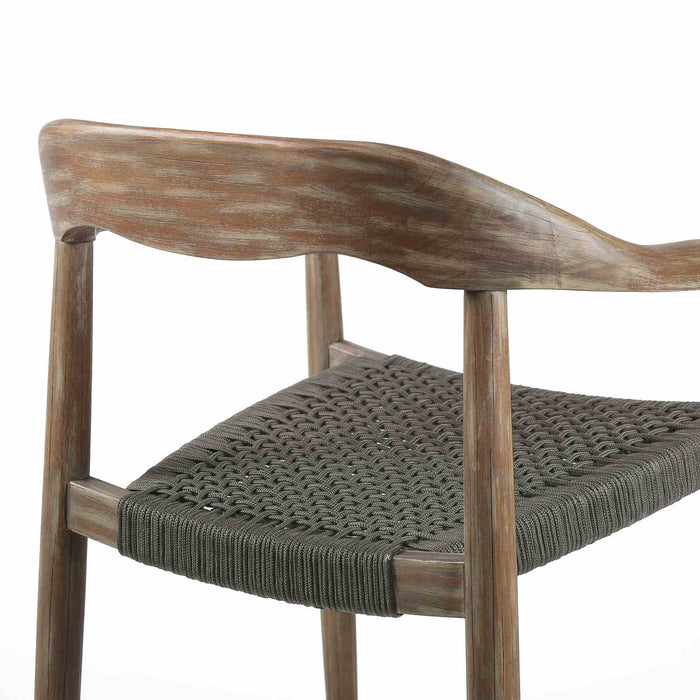 Santo Indoor Outdoor Stackable Dining Chair in Eucalyptus Wood with Charcoal Rope - Set of 2