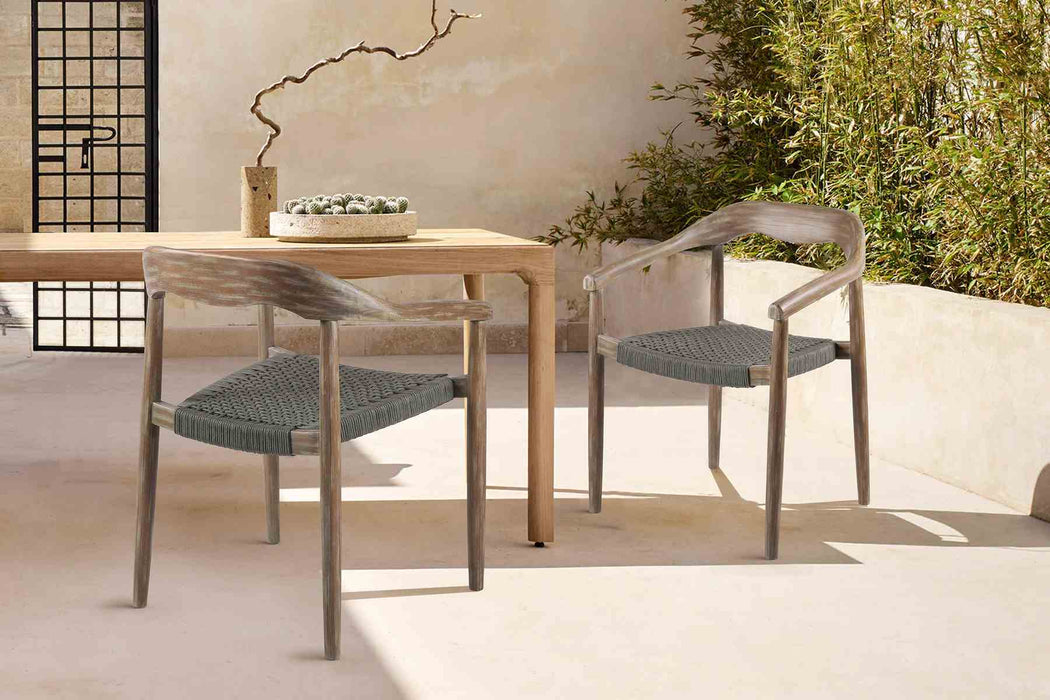 Santo Indoor Outdoor Stackable Dining Chair in Eucalyptus Wood with Charcoal Rope - Set of 2