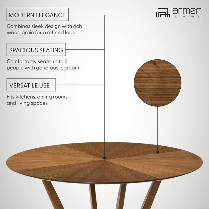 Santana Round Wood Dining Table in Walnut Finish