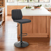 Sabine Adjustable Swivel Gray Faux Leather and Black Metal Bar Stool - Furniture City (CA)l