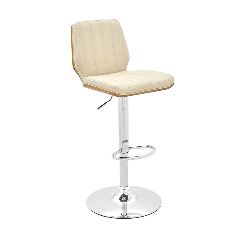 Sabine Adjustable Swivel Cream Faux Leather with Walnut Back and Chrome Bar Stool - Furniture City (CA)l