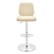 Sabine Adjustable Swivel Cream Faux Leather with Walnut Back and Chrome Bar Stool - Furniture City (CA)l