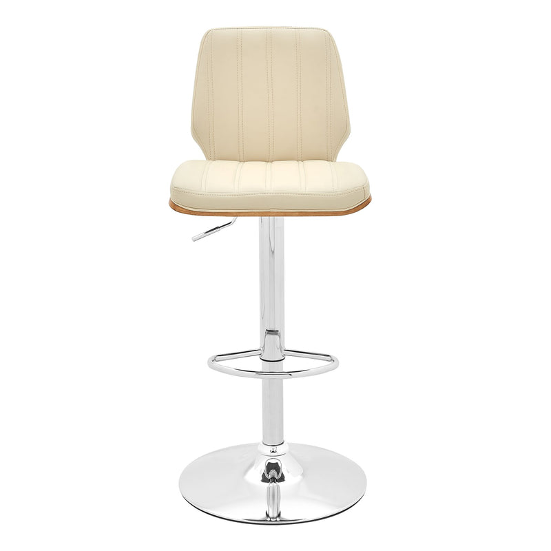 Sabine Adjustable Swivel Cream Faux Leather with Walnut Back and Chrome Bar Stool - Furniture City (CA)l