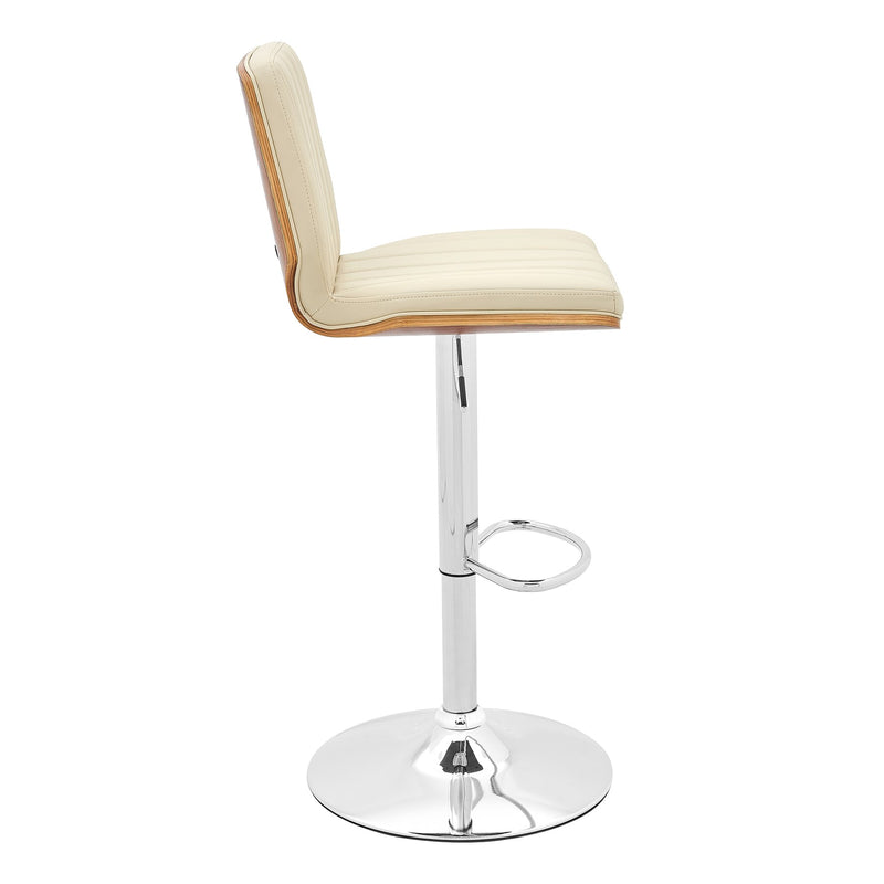 Sabine Adjustable Swivel Cream Faux Leather with Walnut Back and Chrome Bar Stool - Furniture City (CA)l