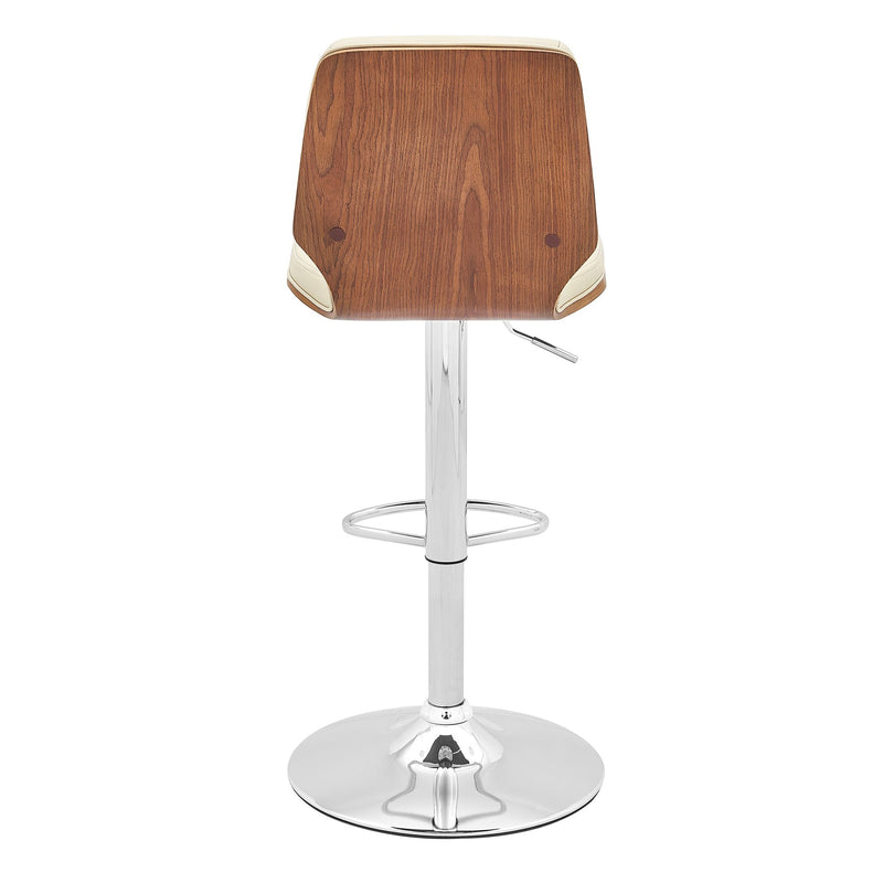 Sabine Adjustable Swivel Cream Faux Leather with Walnut Back and Chrome Bar Stool - Furniture City (CA)l
