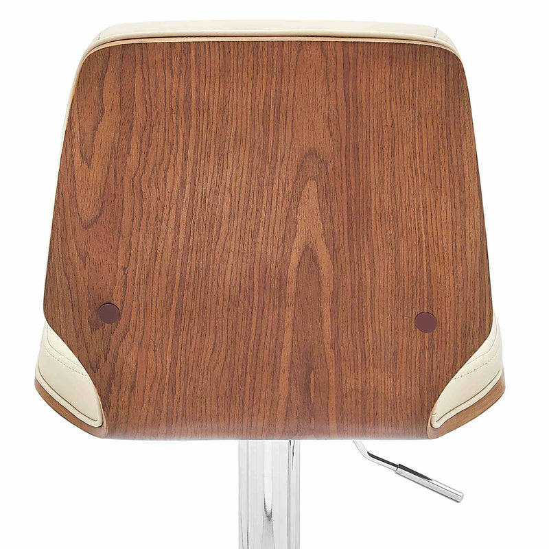 Sabine Adjustable Swivel Cream Faux Leather with Walnut Back and Chrome Bar Stool - Furniture City (CA)l