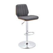 Sabine Adjustable Swivel Gray Faux Leather with Walnut Back and Chrome Bar Stool - Furniture City (CA)l