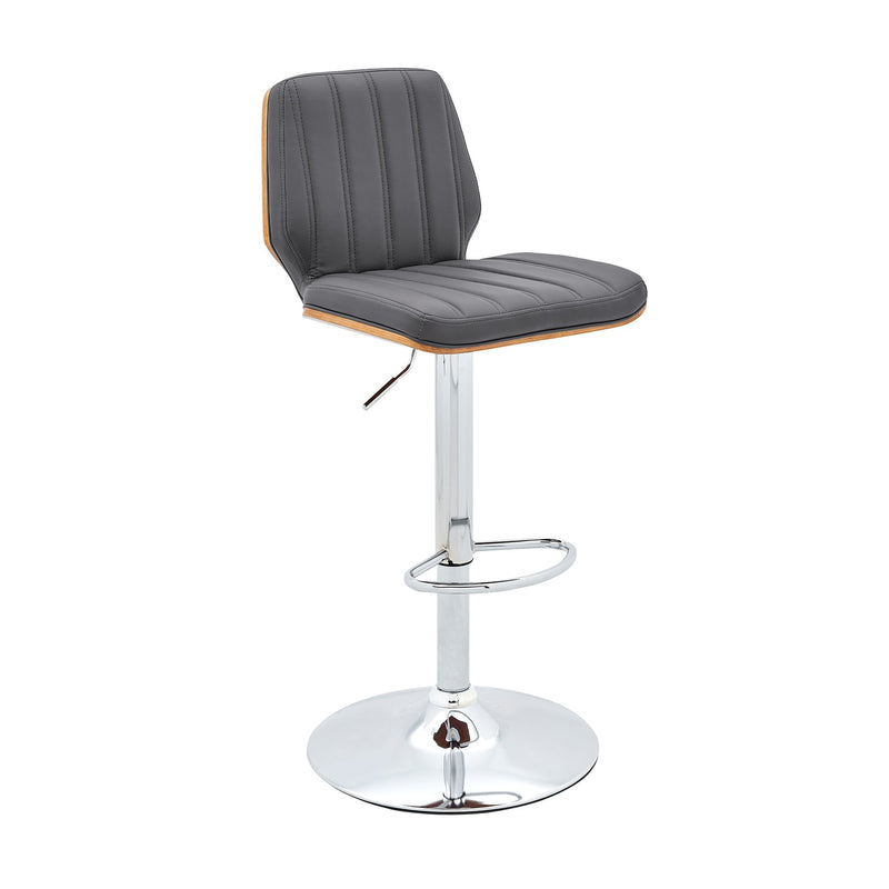 Sabine Adjustable Swivel Gray Faux Leather with Walnut Back and Chrome Bar Stool - Furniture City (CA)l