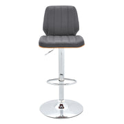 Sabine Adjustable Swivel Gray Faux Leather with Walnut Back and Chrome Bar Stool - Furniture City (CA)l