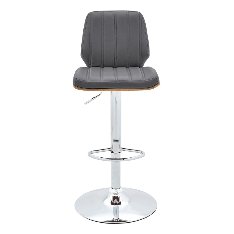Sabine Adjustable Swivel Gray Faux Leather with Walnut Back and Chrome Bar Stool - Furniture City (CA)l
