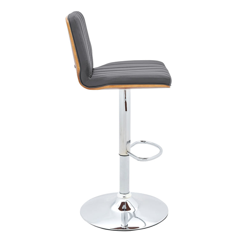 Sabine Adjustable Swivel Gray Faux Leather with Walnut Back and Chrome Bar Stool - Furniture City (CA)l