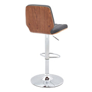 Sabine Adjustable Swivel Gray Faux Leather with Walnut Back and Chrome Bar Stool - Furniture City (CA)l
