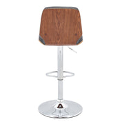 Sabine Adjustable Swivel Gray Faux Leather with Walnut Back and Chrome Bar Stool - Furniture City (CA)l