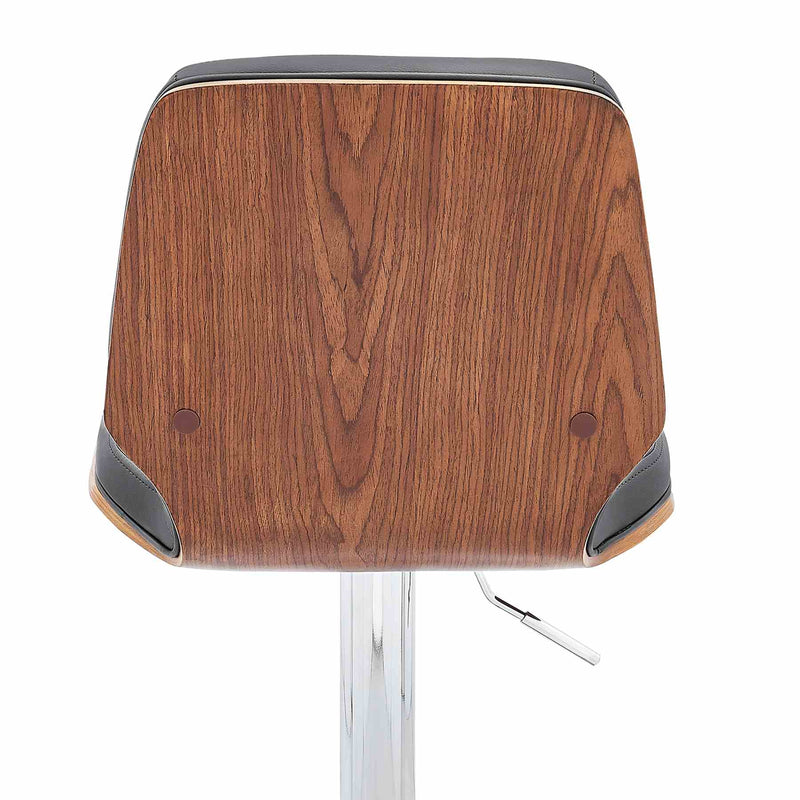 Sabine Adjustable Swivel Gray Faux Leather with Walnut Back and Chrome Bar Stool - Furniture City (CA)l