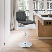 Sabine Adjustable Swivel Gray Faux Leather with Walnut Back and Chrome Bar Stool - Furniture City (CA)l