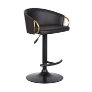 Solstice Adjustable Black Faux Leather Swivel Barstool With Black Powder Coated Finish and Gold Accents - Furniture City (CA)l