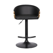 Solstice Adjustable Black Faux Leather Swivel Barstool With Black Powder Coated Finish and Gold Accents - Furniture City (CA)l